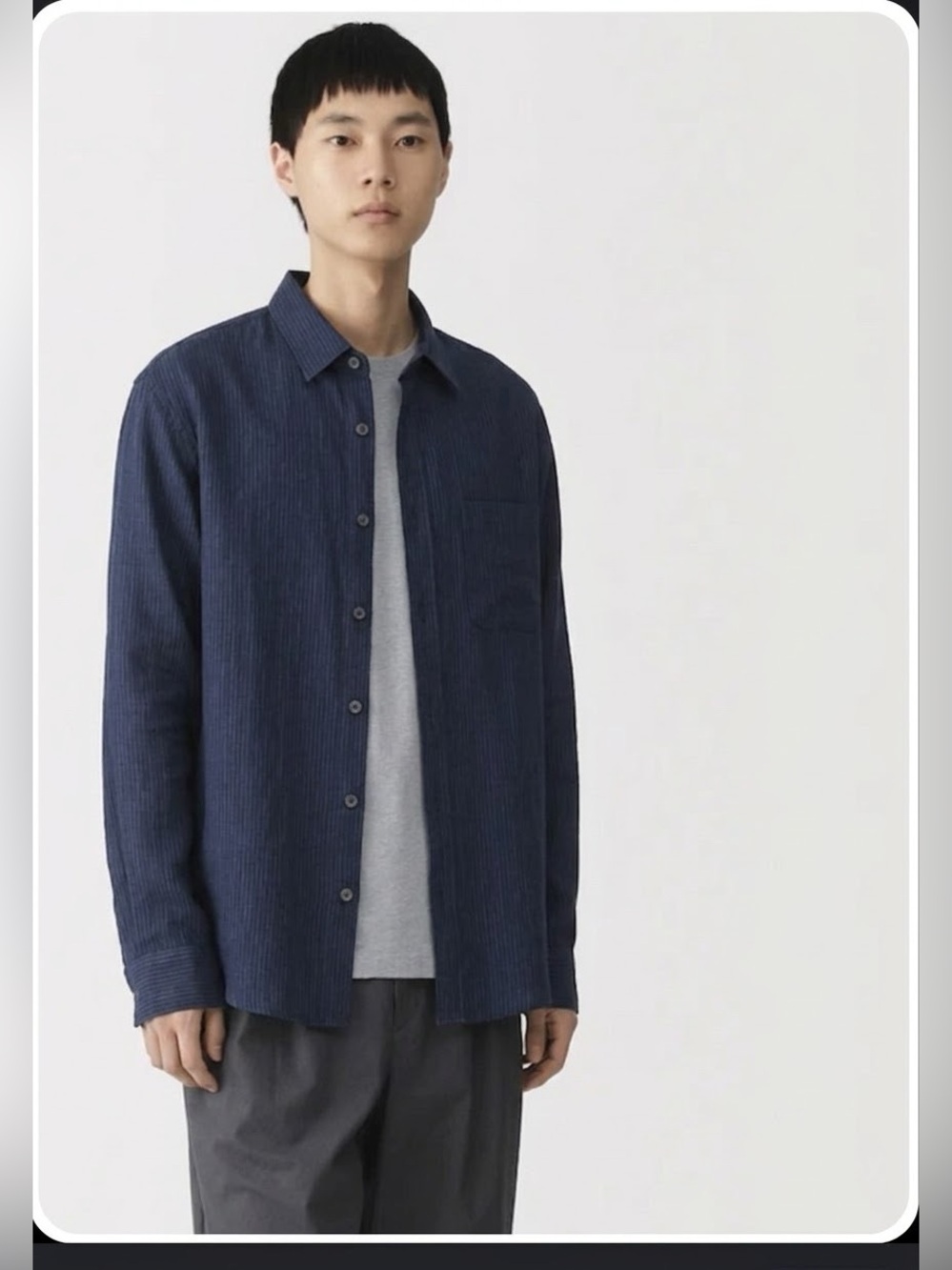 Muji 100% Linen Button Down Shirt Navy , Medium
